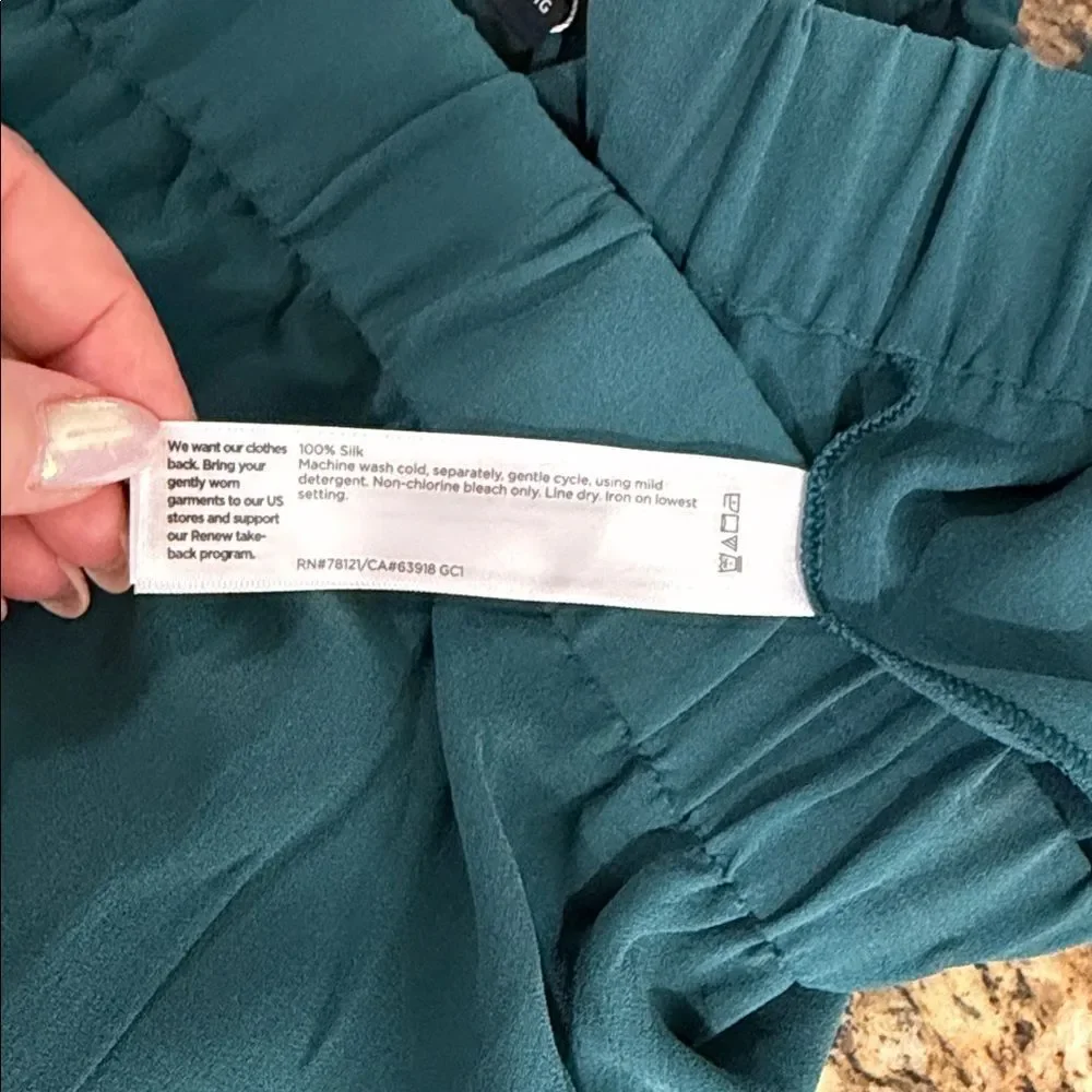 Eileen Fisher 100% Silk Cropped Pull On Pants Teal Green XL NWT